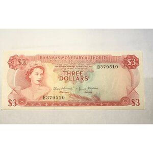 Bahamas L 1968 3 Dollars Pick 28a  EIIR Queen Elizabeth Banknote